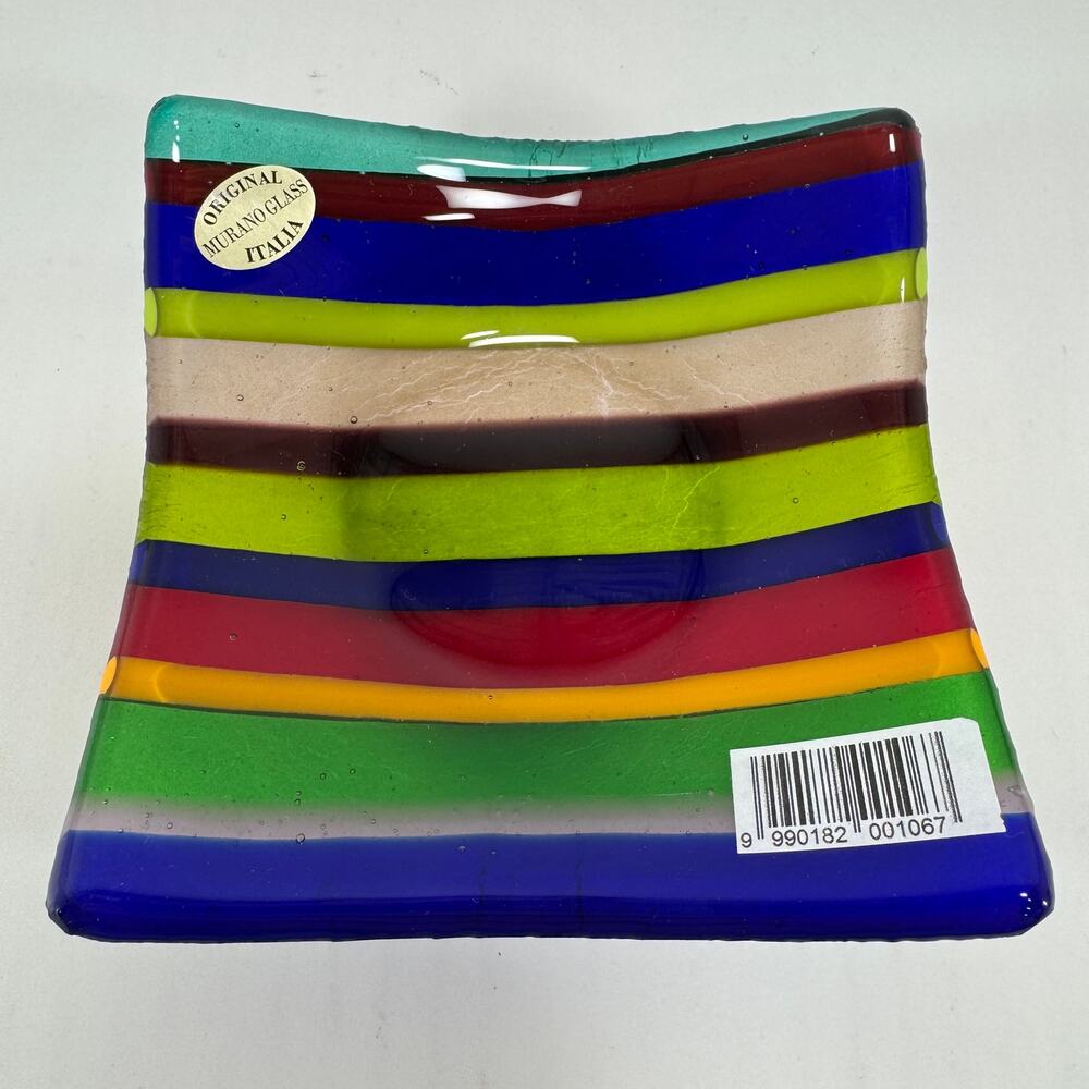 Murano Glass Trinket Dish Fused Multicolor Jewelry Vanity Dresser Tray